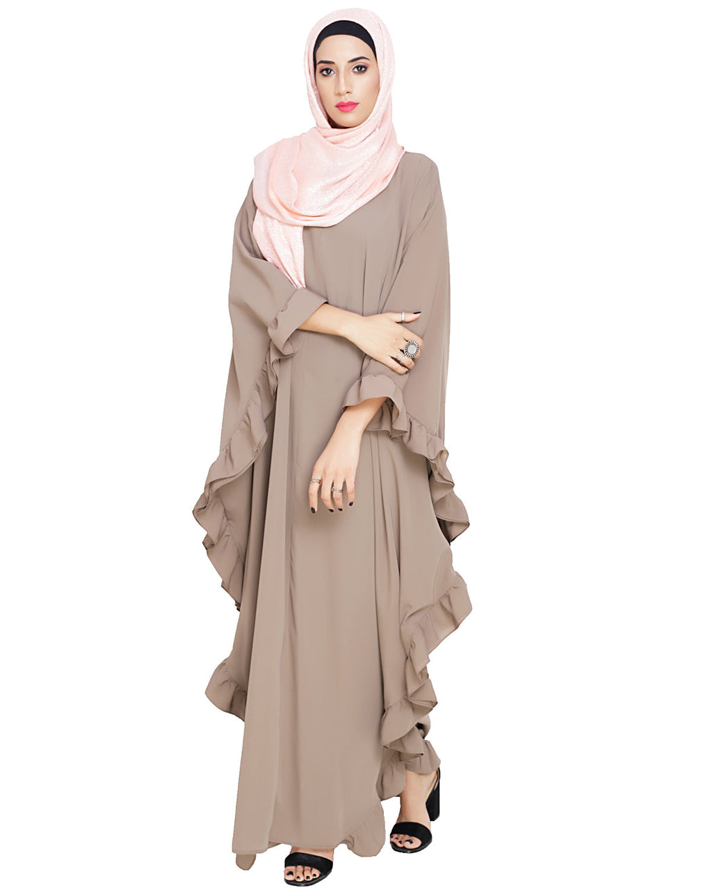 Ruffled Ash Brown Kaftan Wine