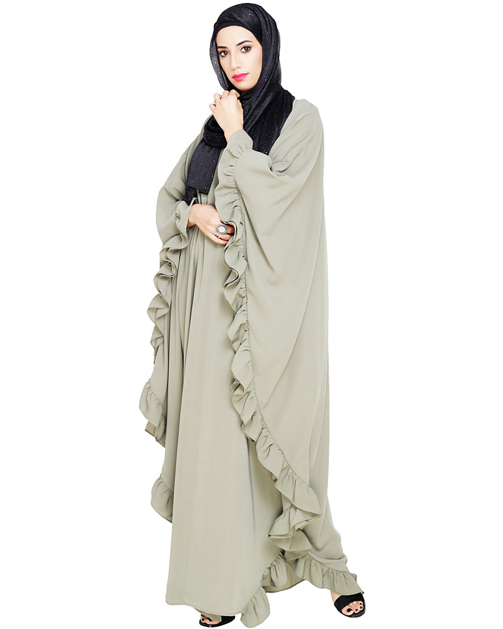 Ruffled Ash Brown Kaftan Wine