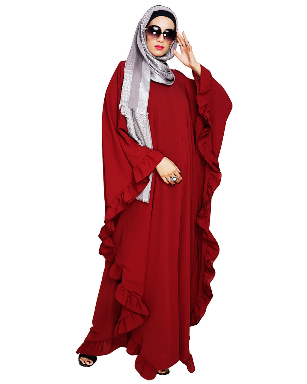 Ruffled Ash Brown Kaftan Wine