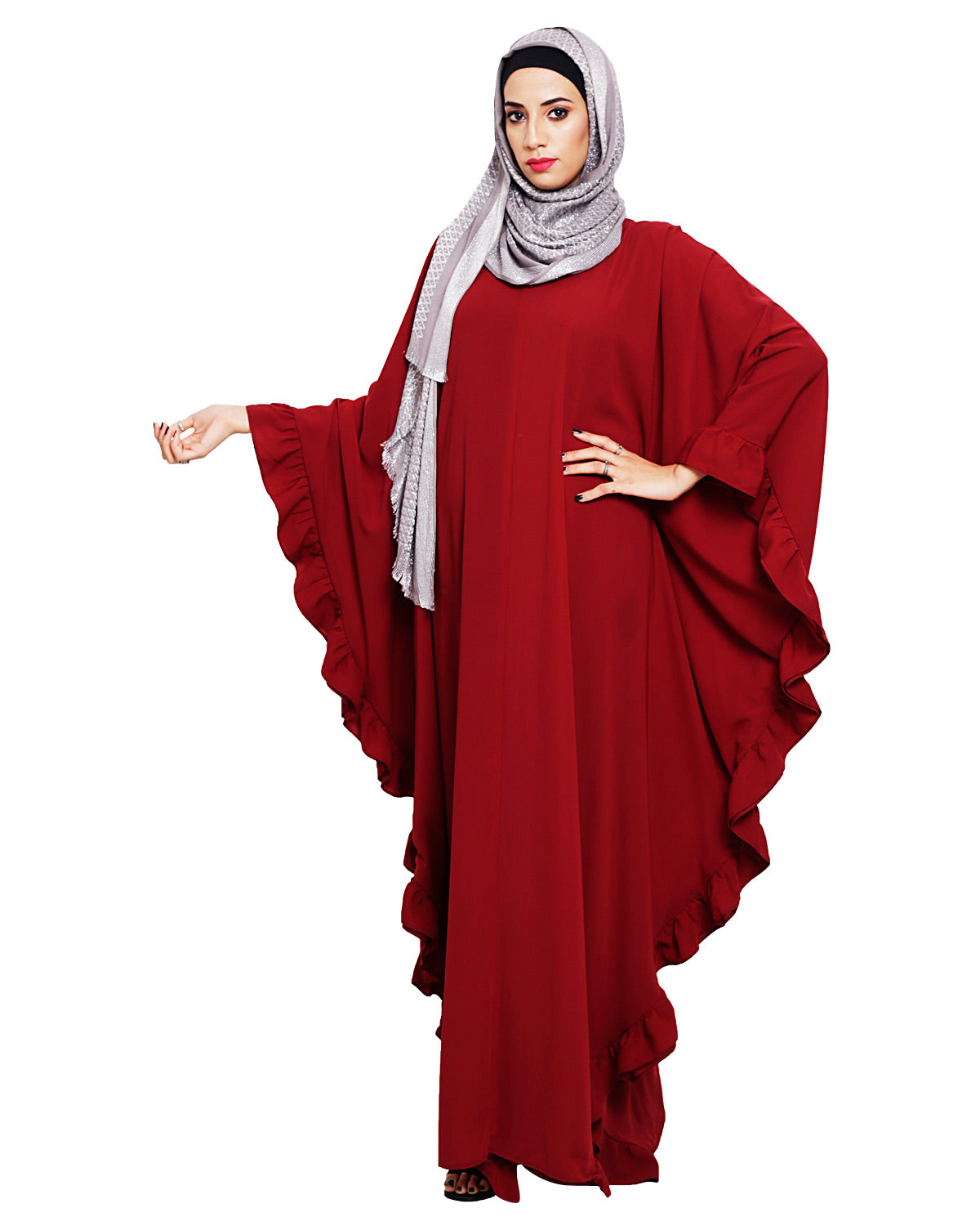 Ruffled Ash Brown Kaftan Wine