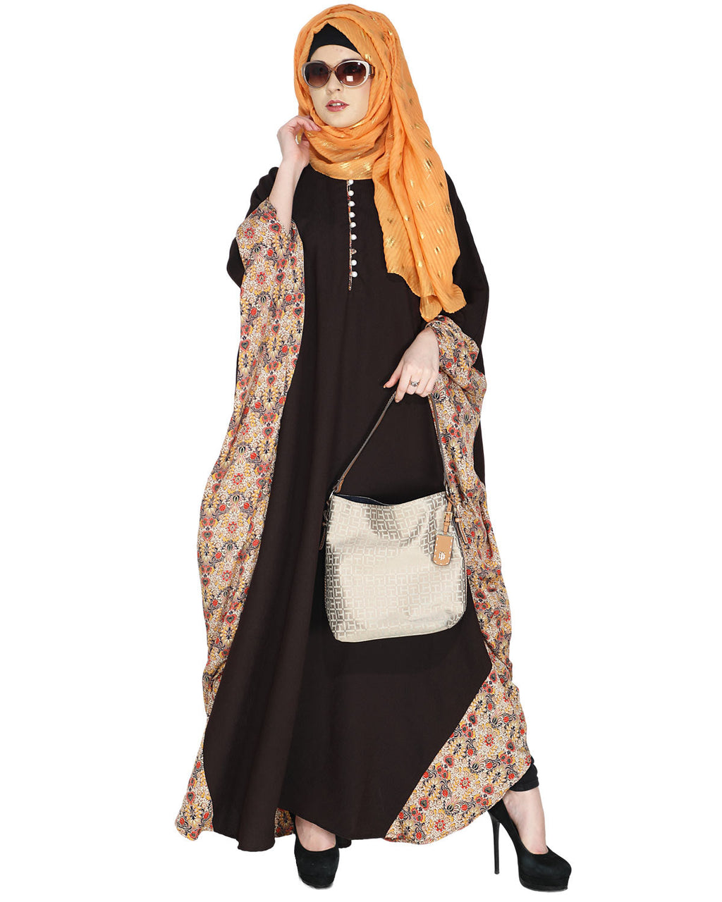 Floret Printed Dark Brown Kaftan Wine
