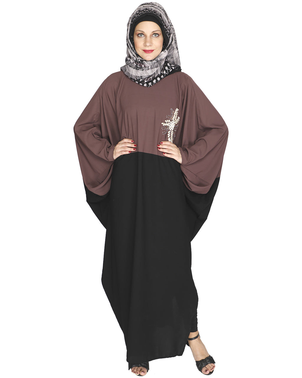 Pearl Embroidered Dark Green Kaftan Wine