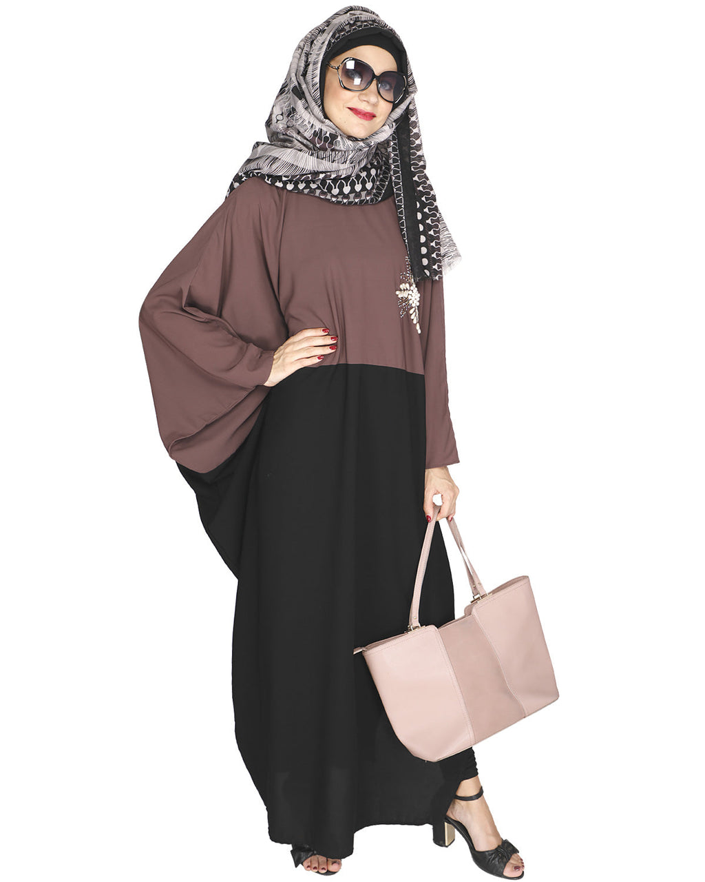 Pearl Embroidered Dark Green Kaftan Wine