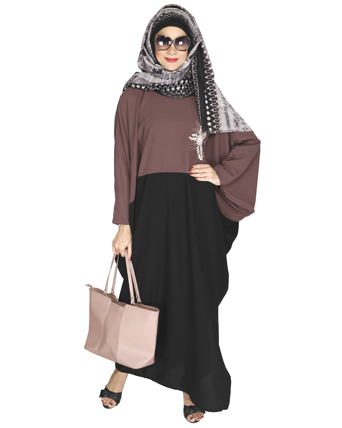 Pearl Embroidered Dark Green Kaftan Wine
