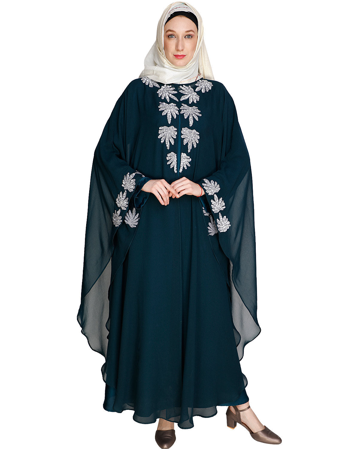 Sequence Enriched Black Kaftan Green