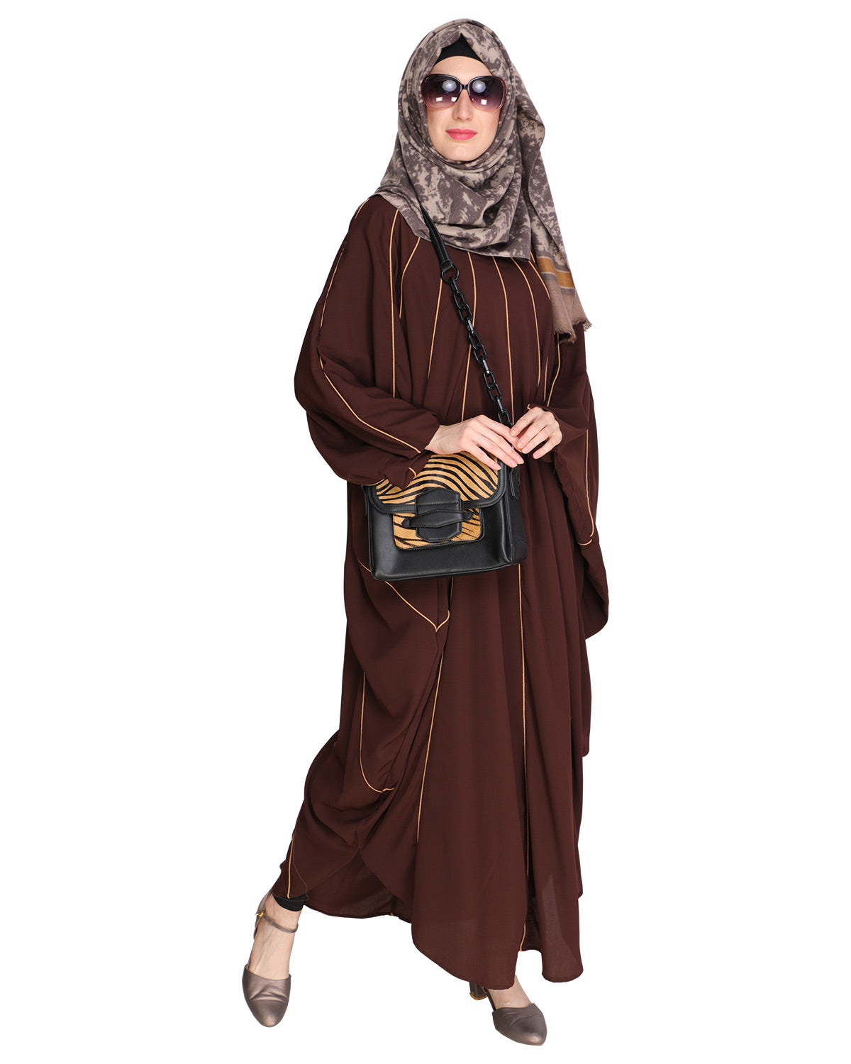 Sassy Panelled Black Kaftan Onion Pink