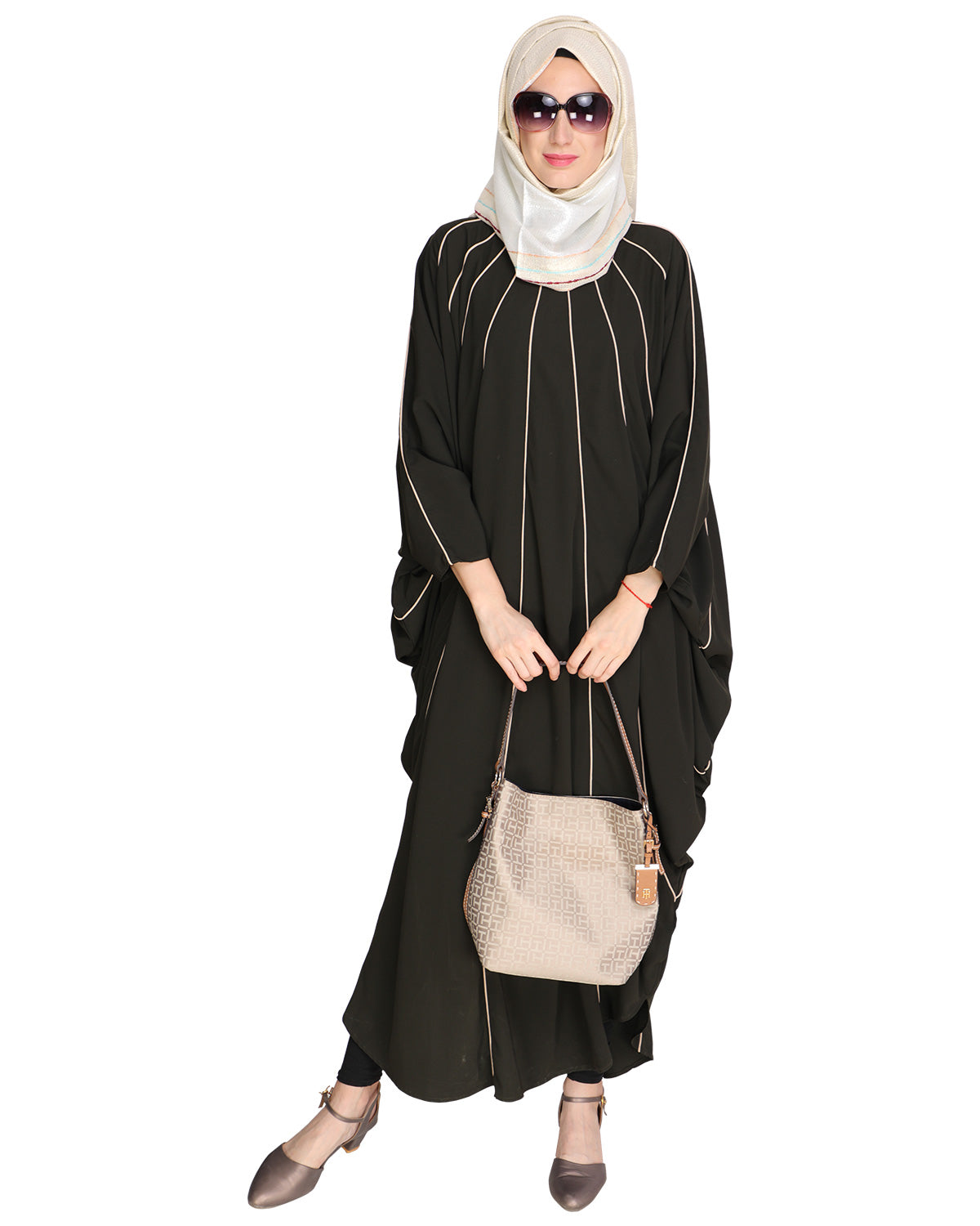Sassy Panelled Black Kaftan Onion Pink