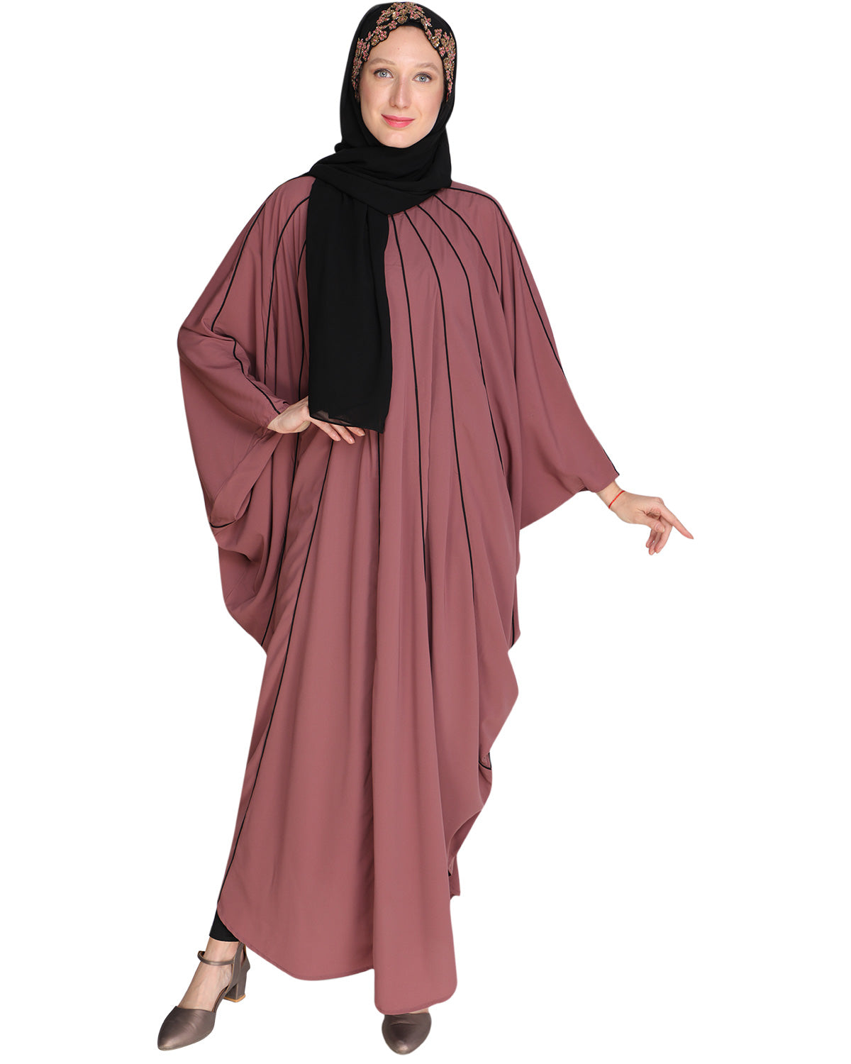 Sassy Panelled Black Kaftan Onion Pink
