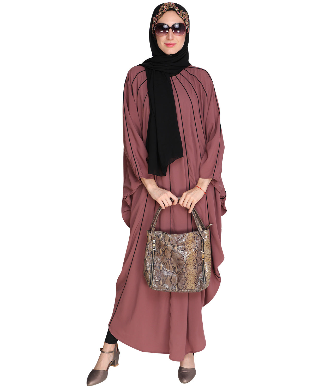 Sassy Panelled Black Kaftan Onion Pink