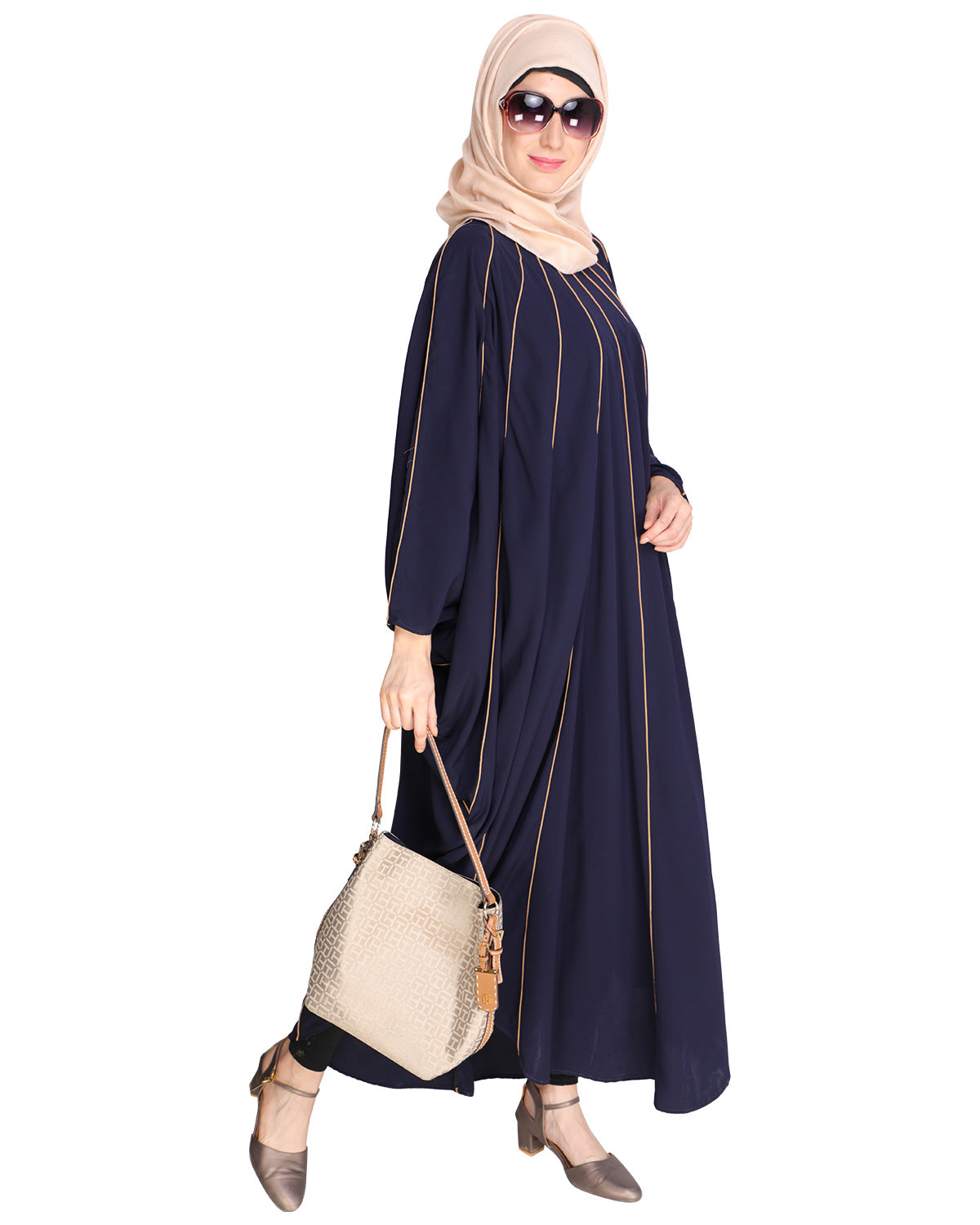 Sassy Panelled Black Kaftan Onion Pink