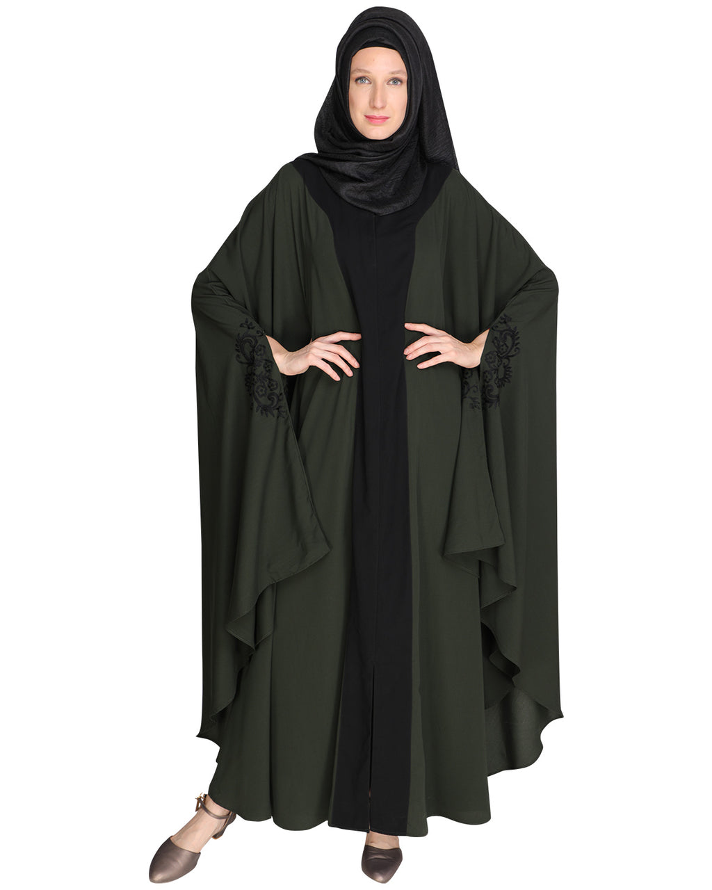 Delicate Embroidered Grey Irani Kaftan