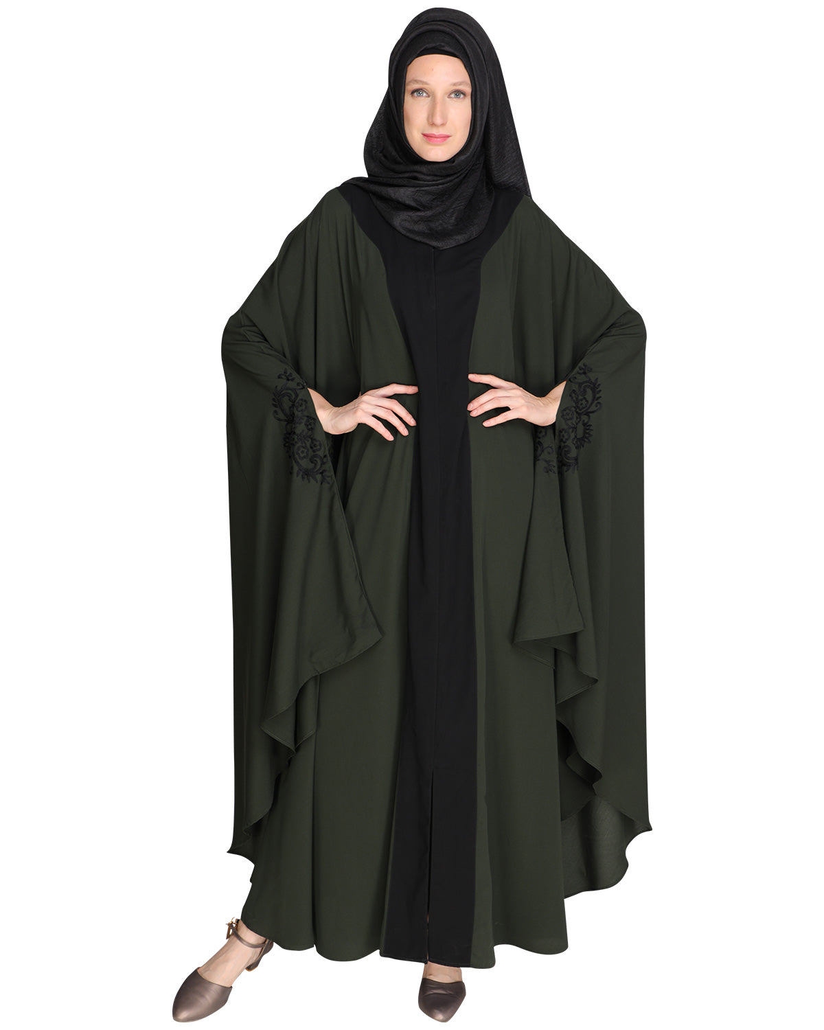Delicate Embroidered Grey Irani Kaftan