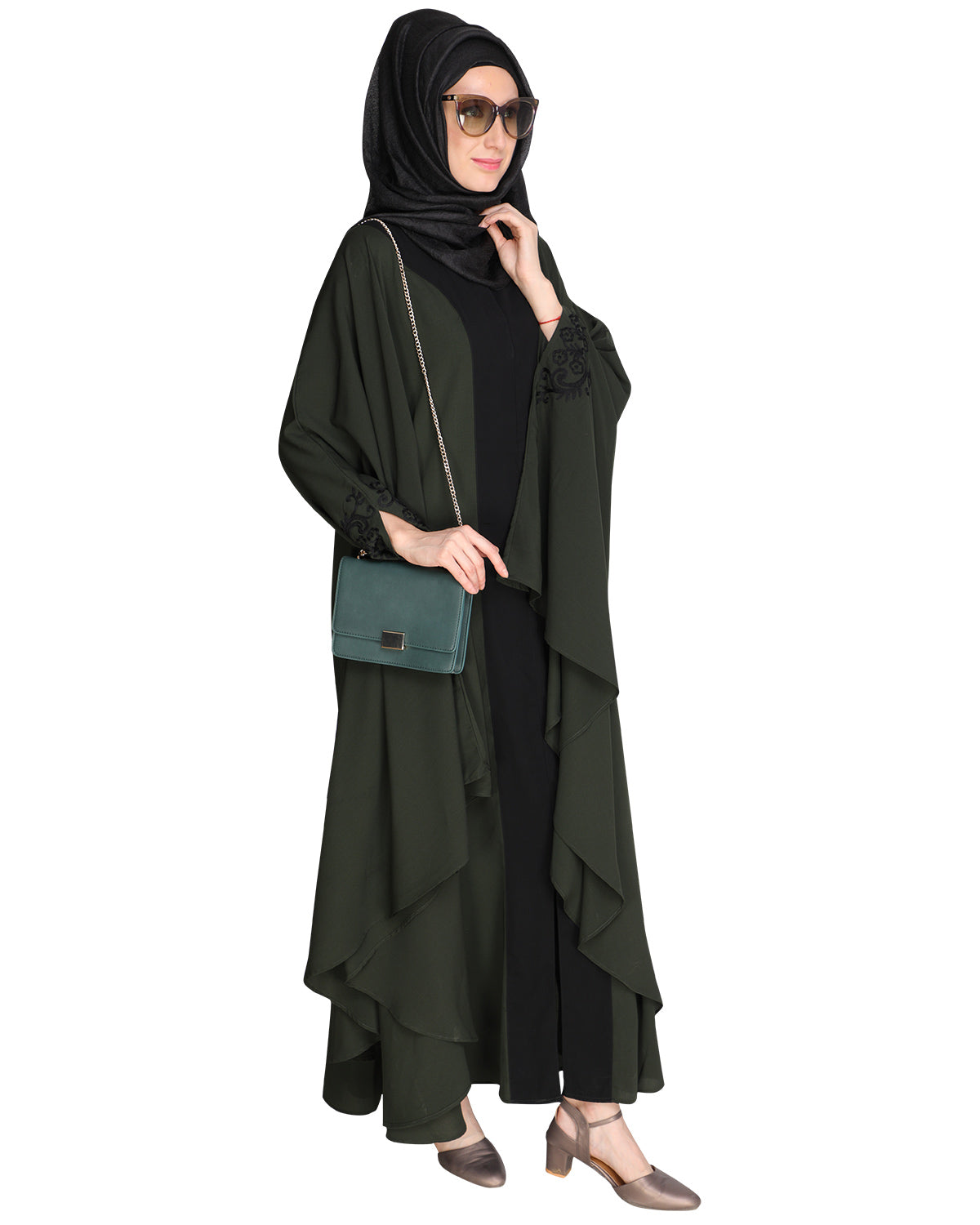 Delicate Embroidered Grey Irani Kaftan