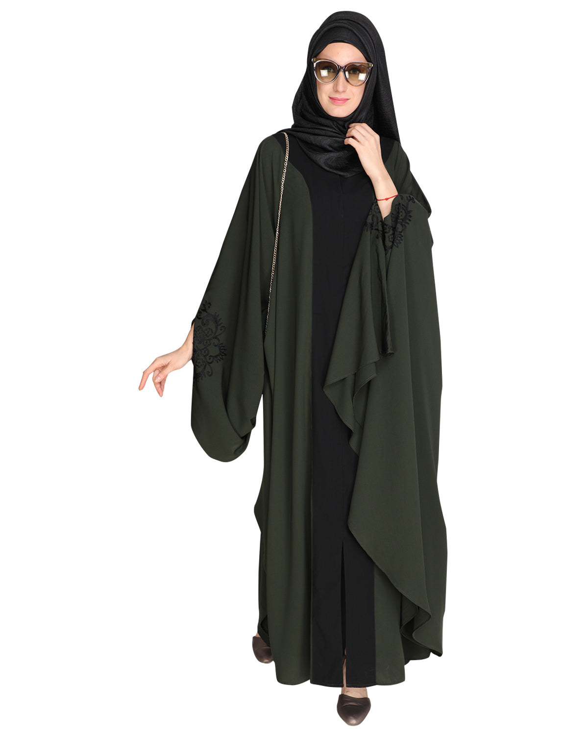 Delicate Embroidered Grey Irani Kaftan