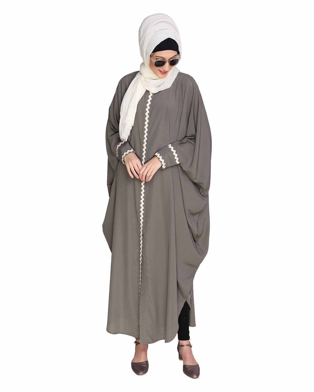 Lace Trim Black Kaftan Maroon
