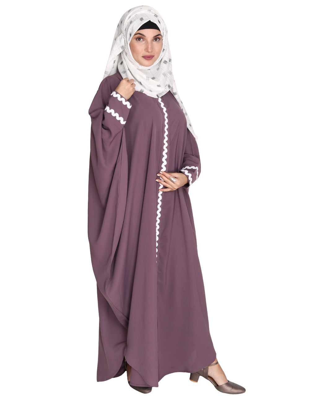 Lace Trim Black Kaftan Purple