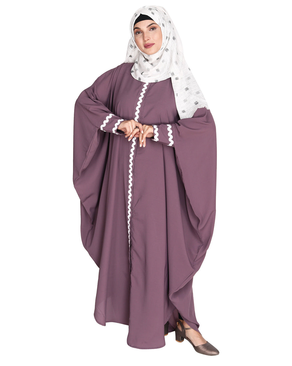 Lace Trim Black Kaftan Maroon