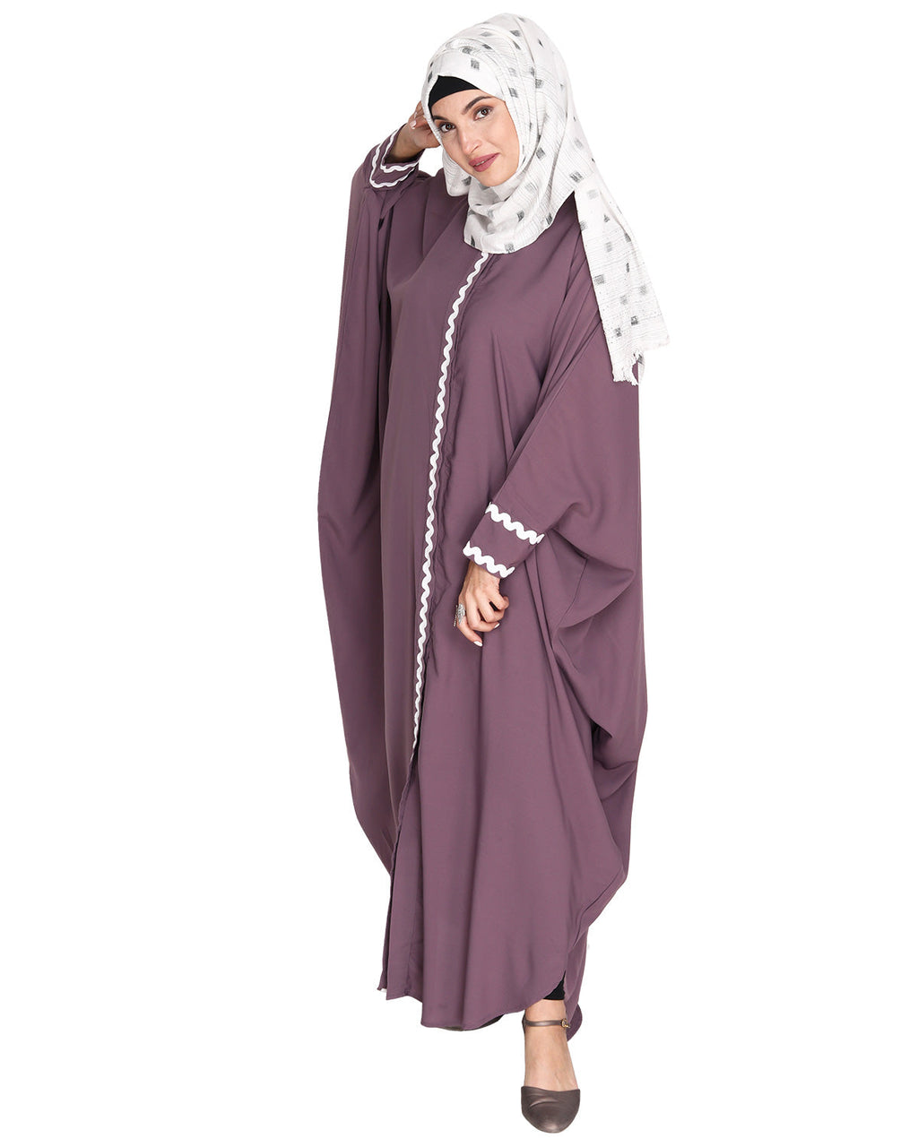 Lace Trim Black Kaftan Maroon