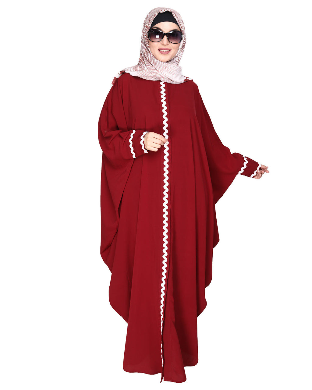 Lace Trim Black Kaftan Maroon