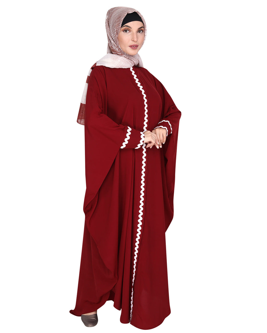 Lace Trim Black Kaftan Maroon