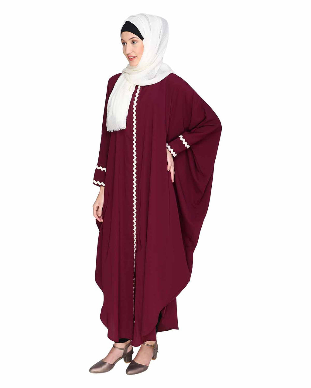Lace Trim Black Kaftan Maroon