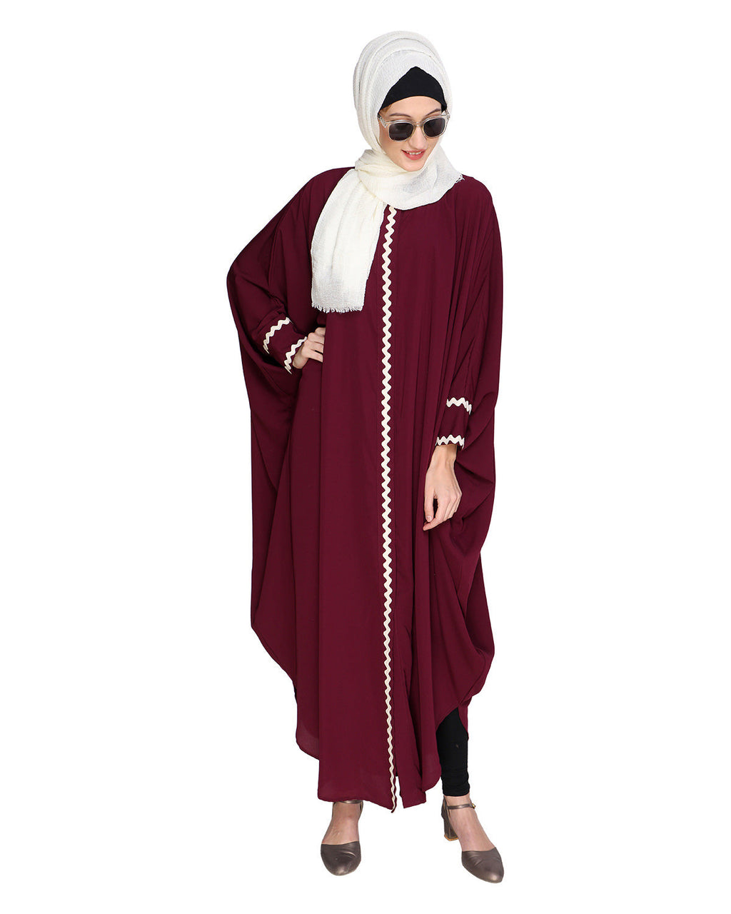Lace Trim Black Kaftan Maroon
