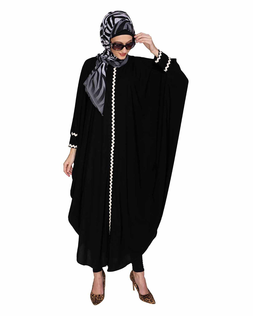 Lace Trim Black Kaftan Maroon
