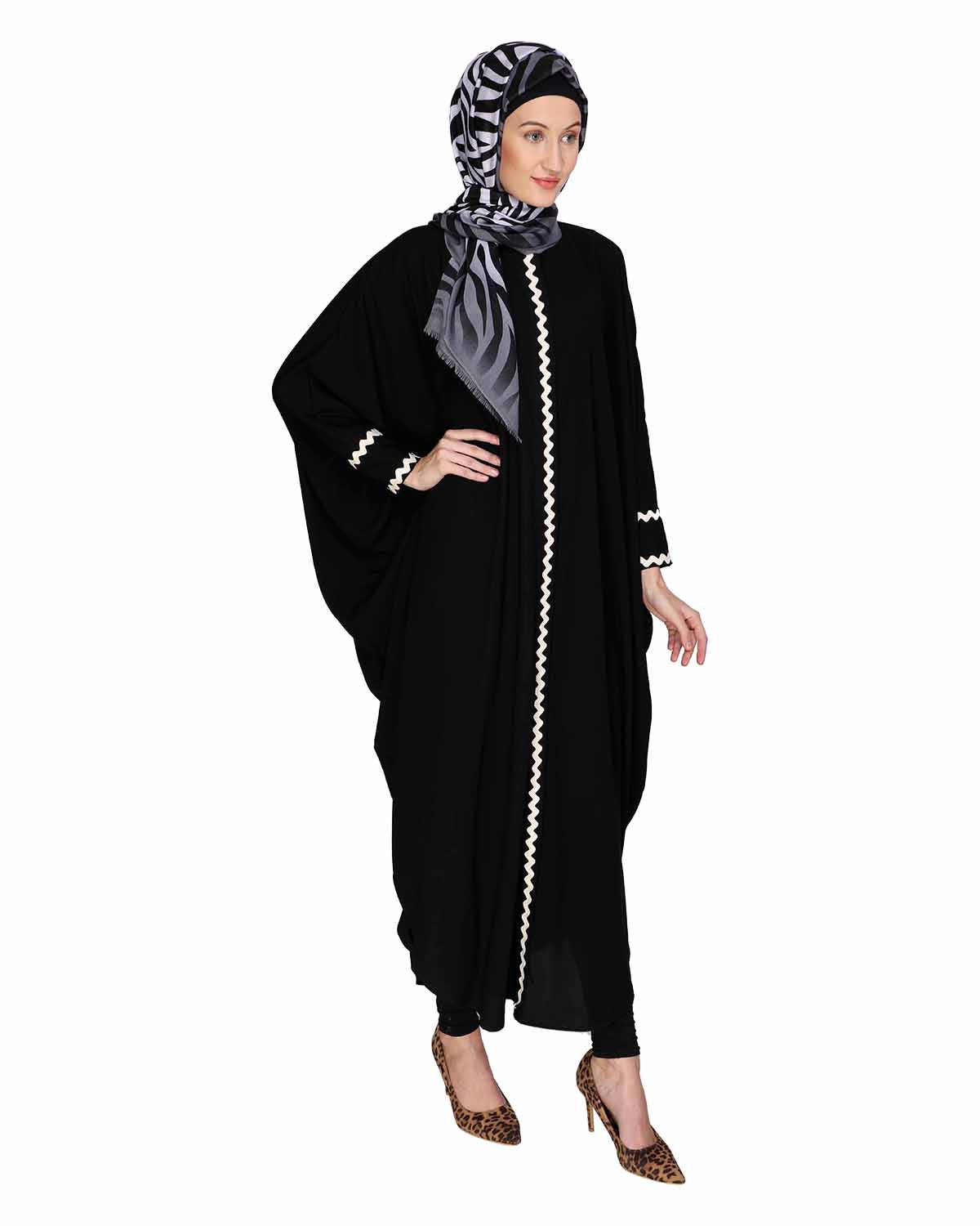 Lace Trim Black Kaftan Maroon