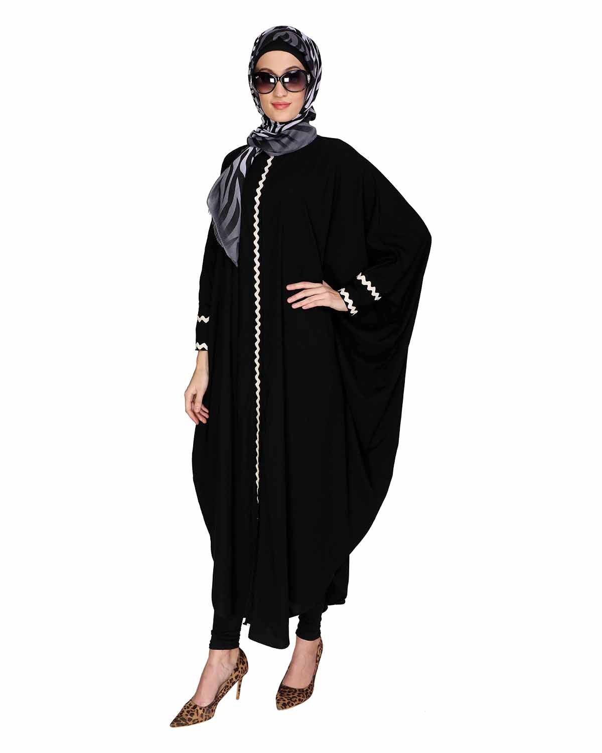 Lace Trim Black Kaftan Maroon