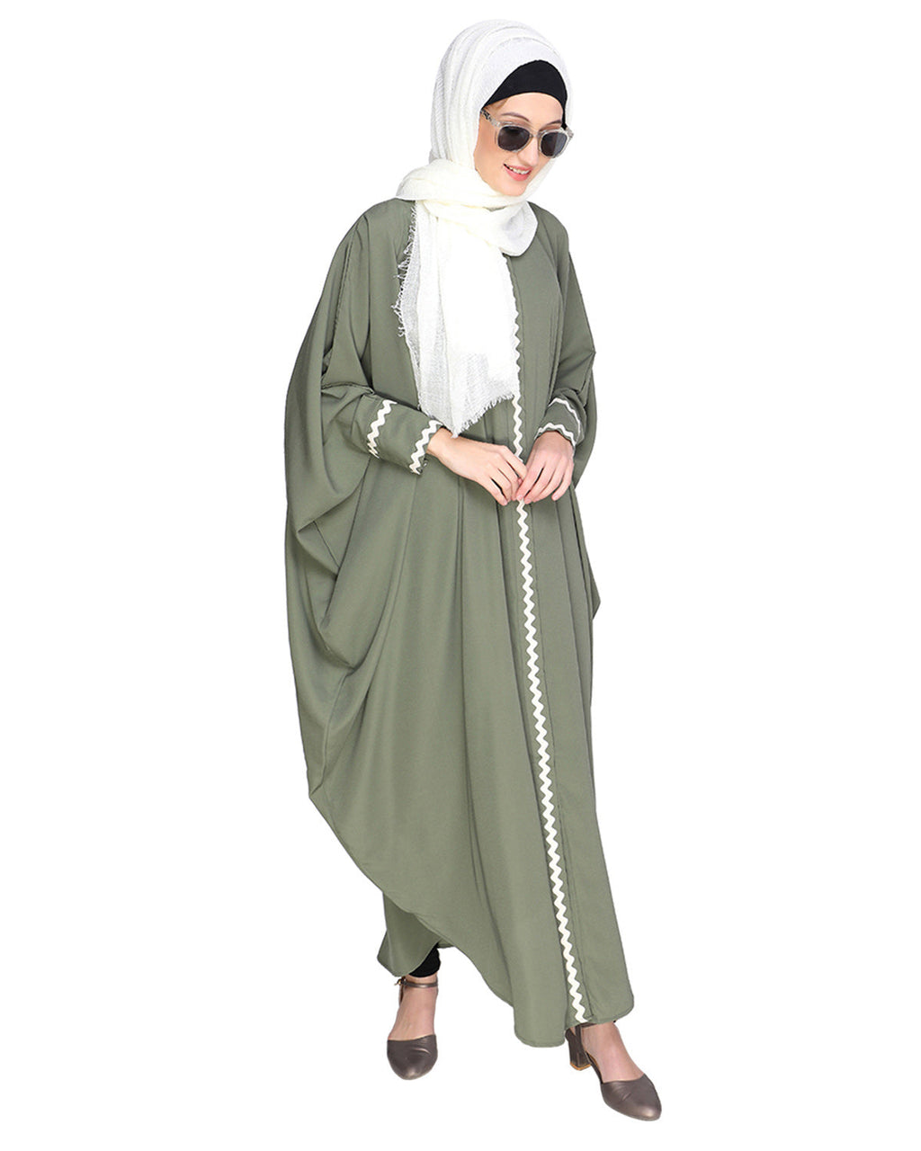 Lace Trim Black Kaftan Maroon