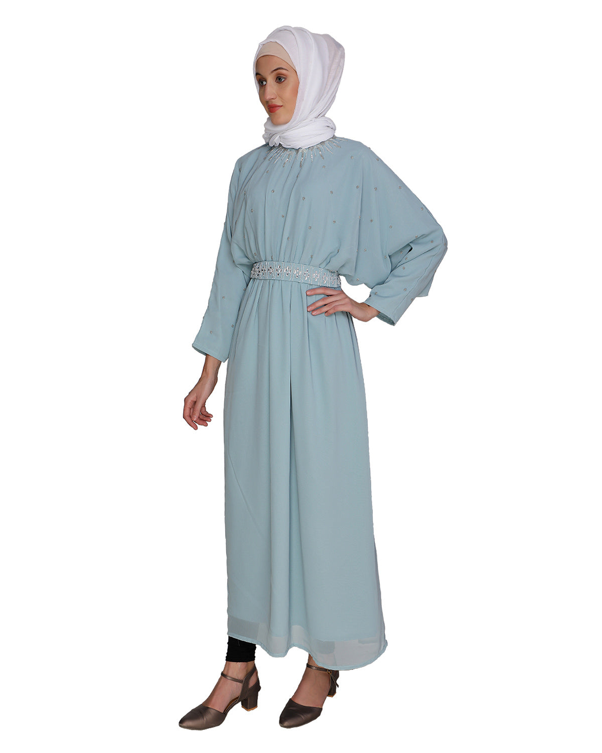 Intricate Handwork Light Green Kaftan Sea Green