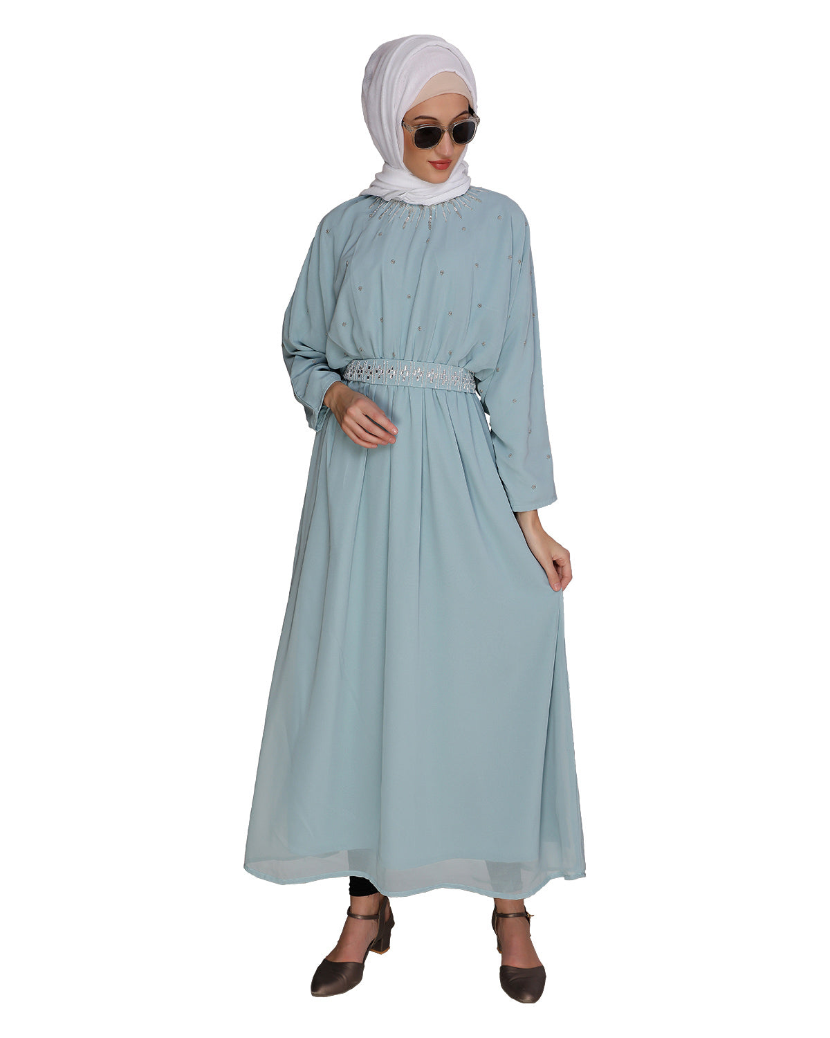 Intricate Handwork Light Green Kaftan Sea Green