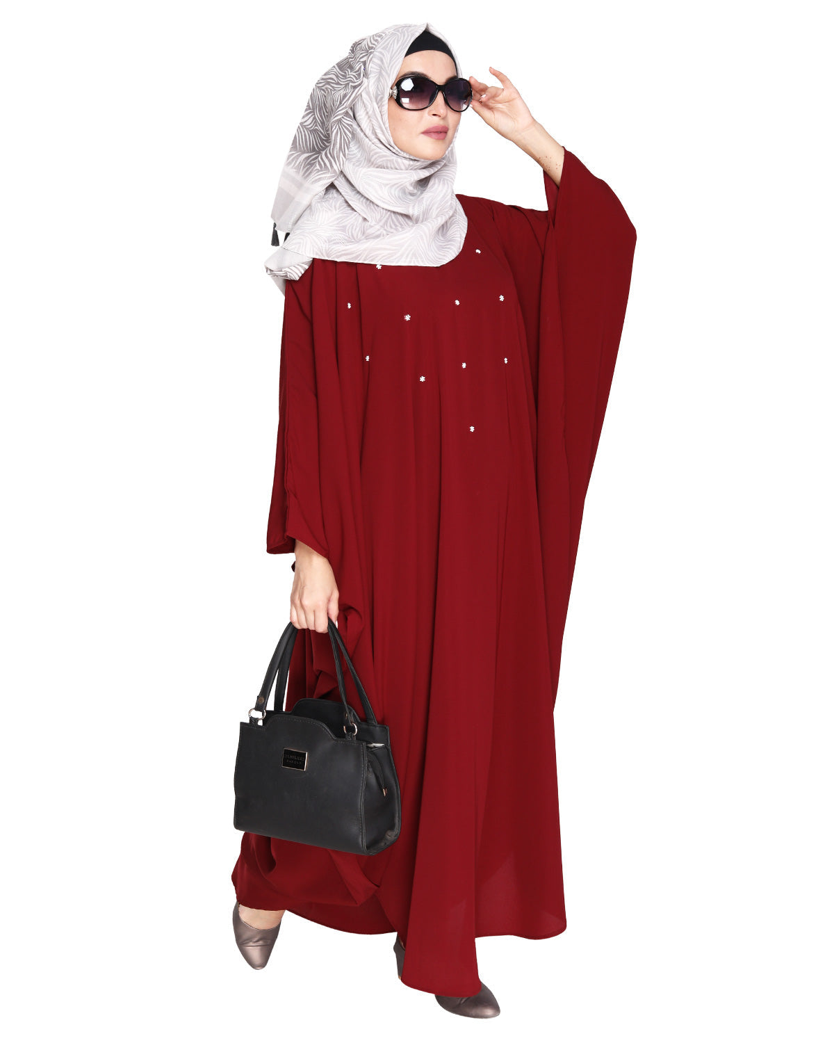 Jazzy Black Kaftan with beaded Embroidery Maroon