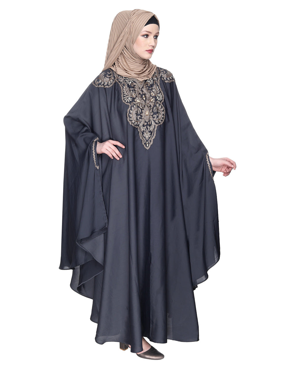 Extravagant Single Layered Dark Brown Luxury Kaftan Dark Grey