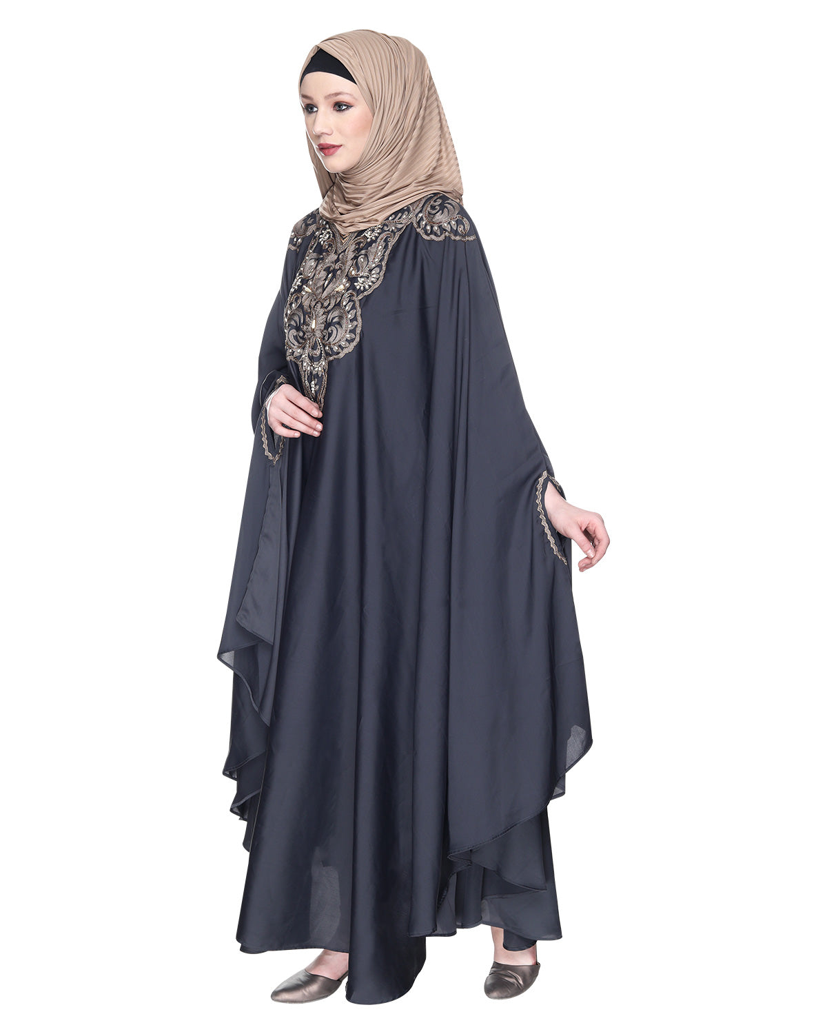 Extravagant Single Layered Dark Brown Luxury Kaftan Dark Grey