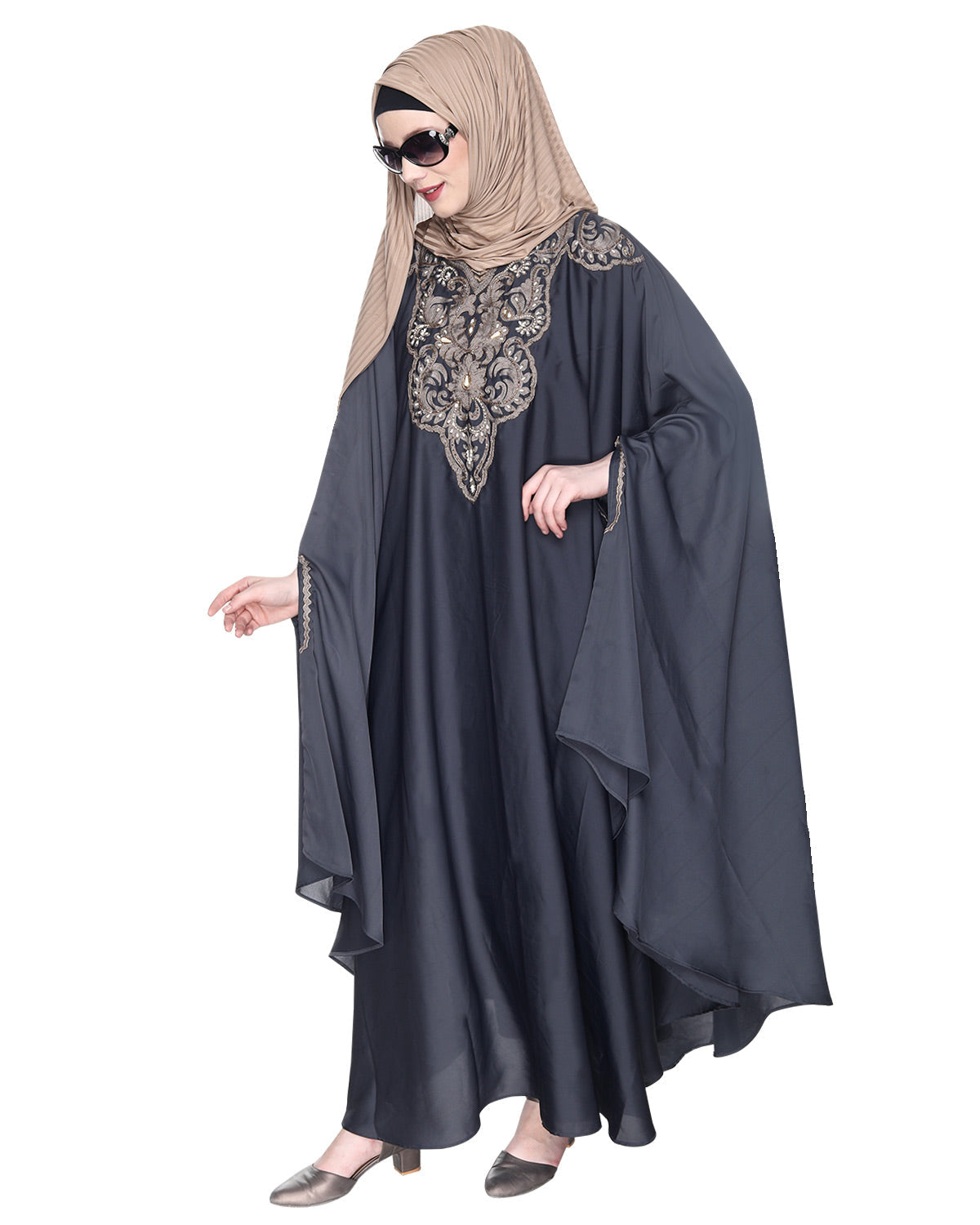 Extravagant Single Layered Dark Brown Luxury Kaftan Dark Grey