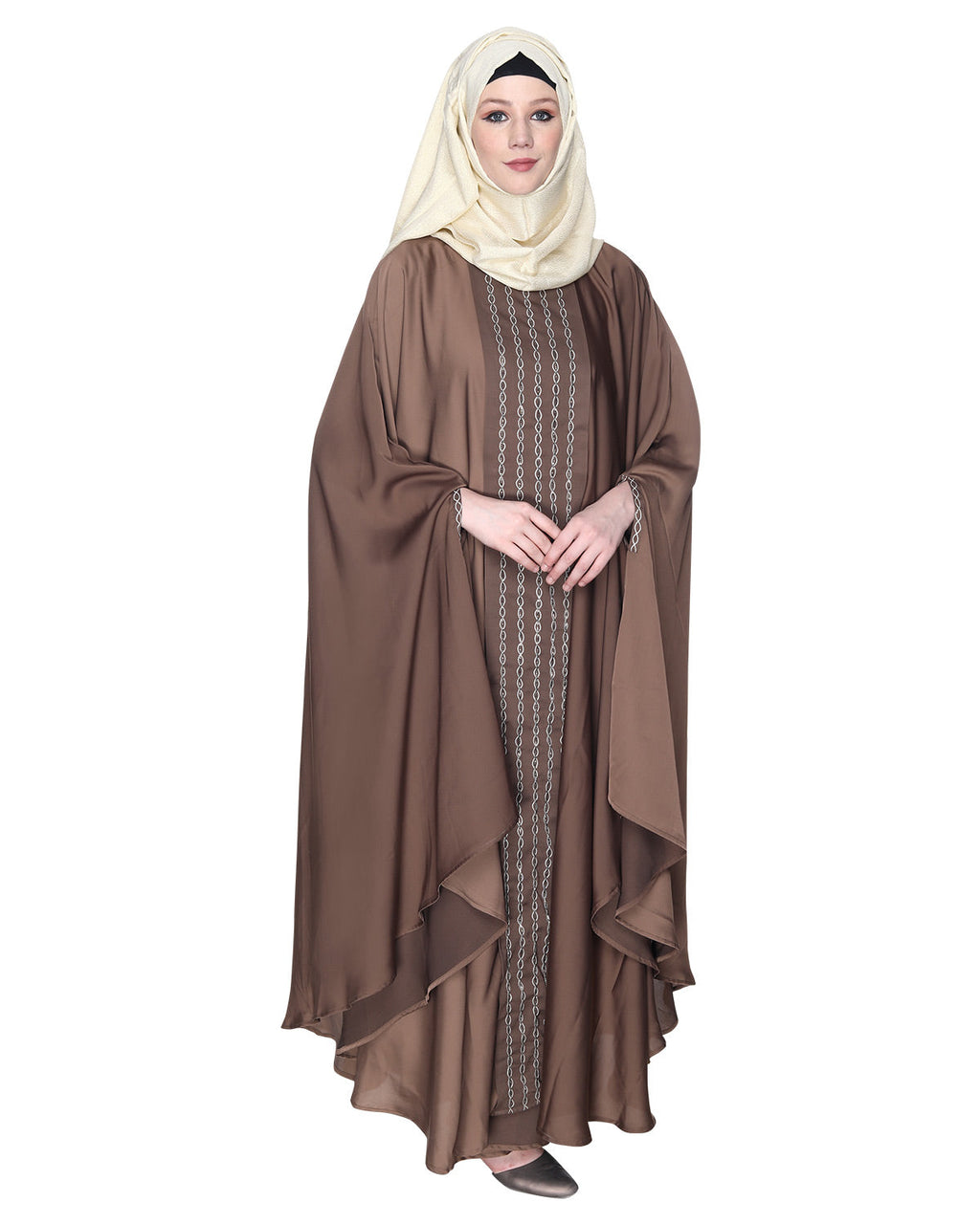 Festive Glittering Embroidered Kaftan In Blue Oak Brown