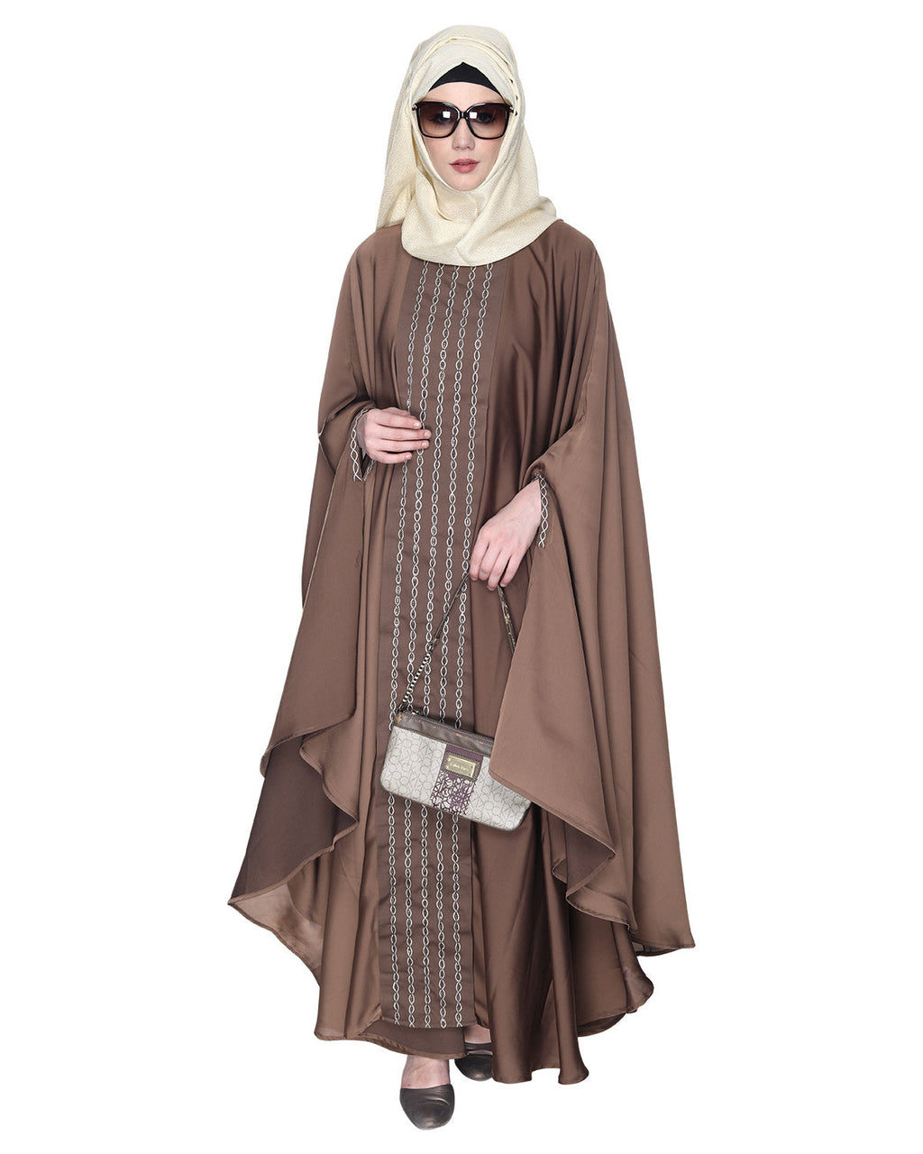 Festive Glittering Embroidered Kaftan In Blue Oak Brown