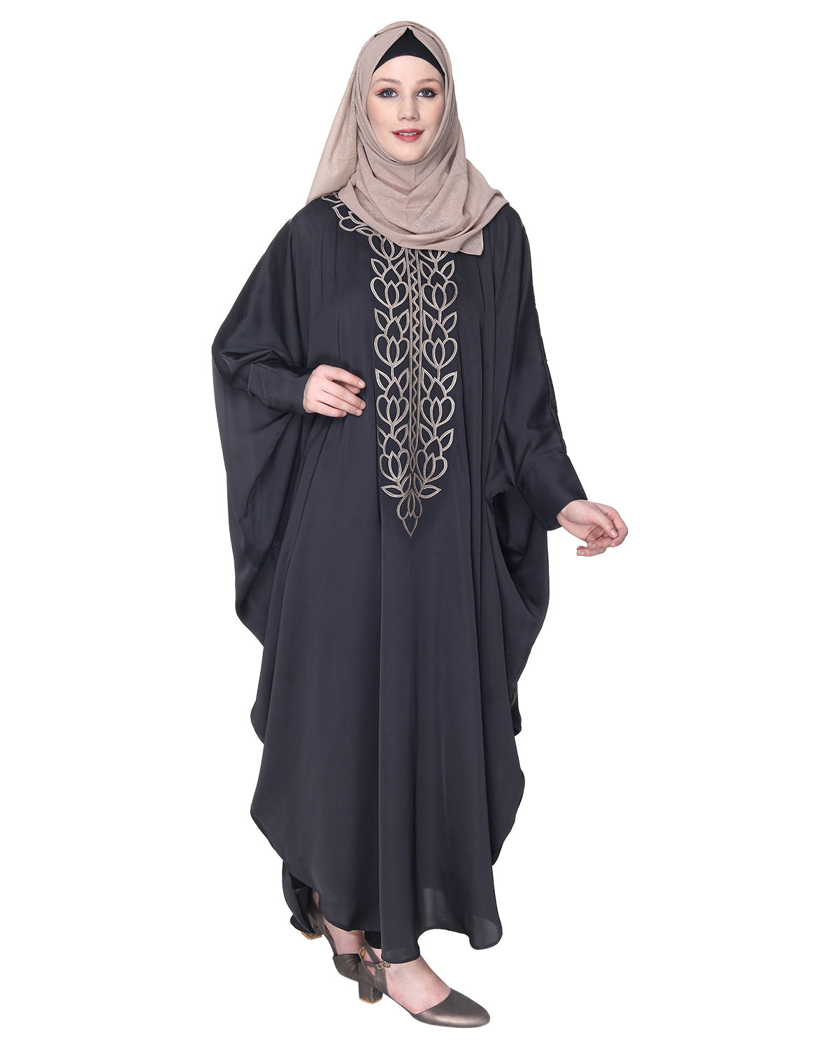 Strikingly Beautiful Dark Grey Embroidered Kaftan