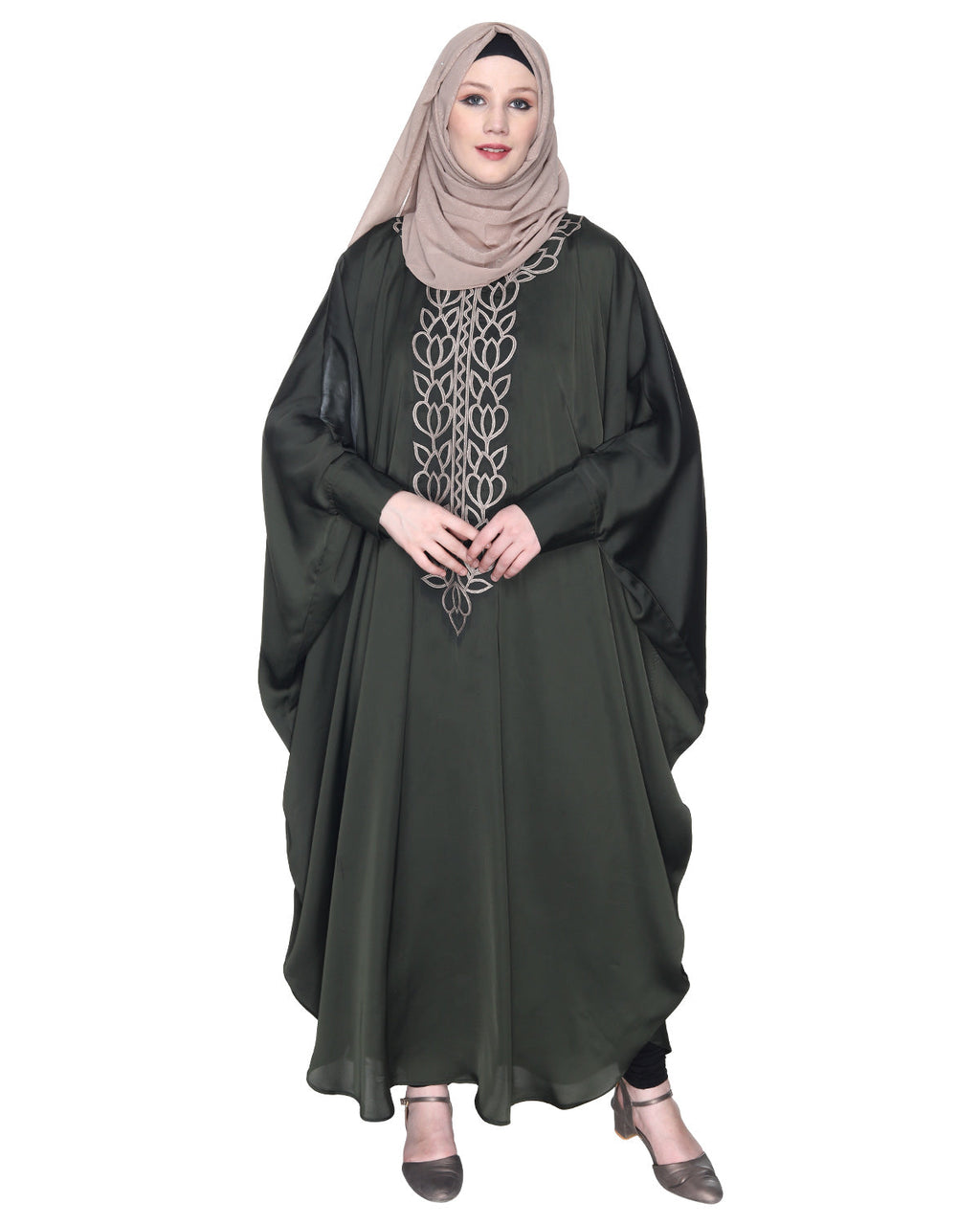 Strikingly Beautiful Dark Grey Embroidered Kaftan