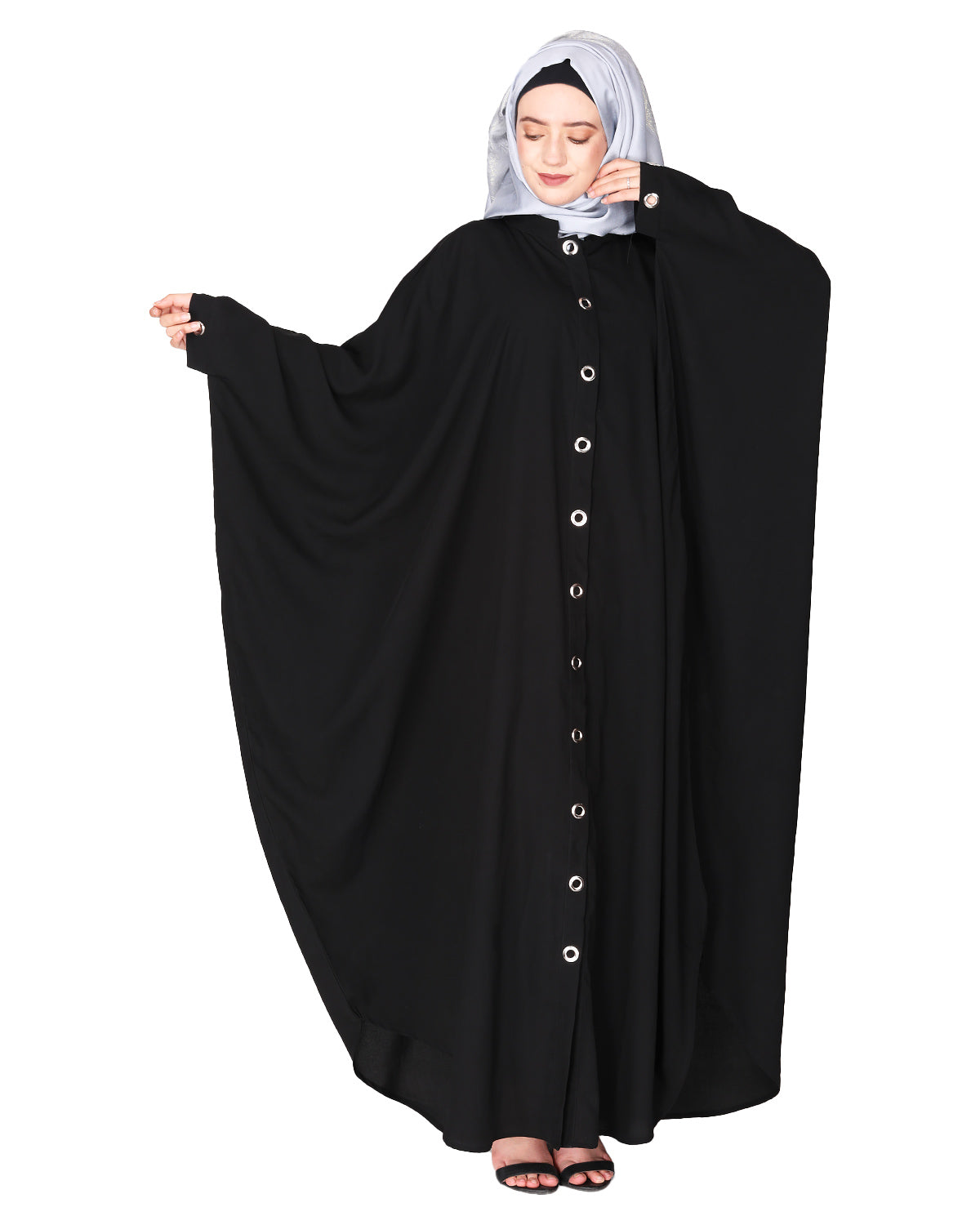 Ultra smart casual front open kaftan with shining metallic rivets Grey