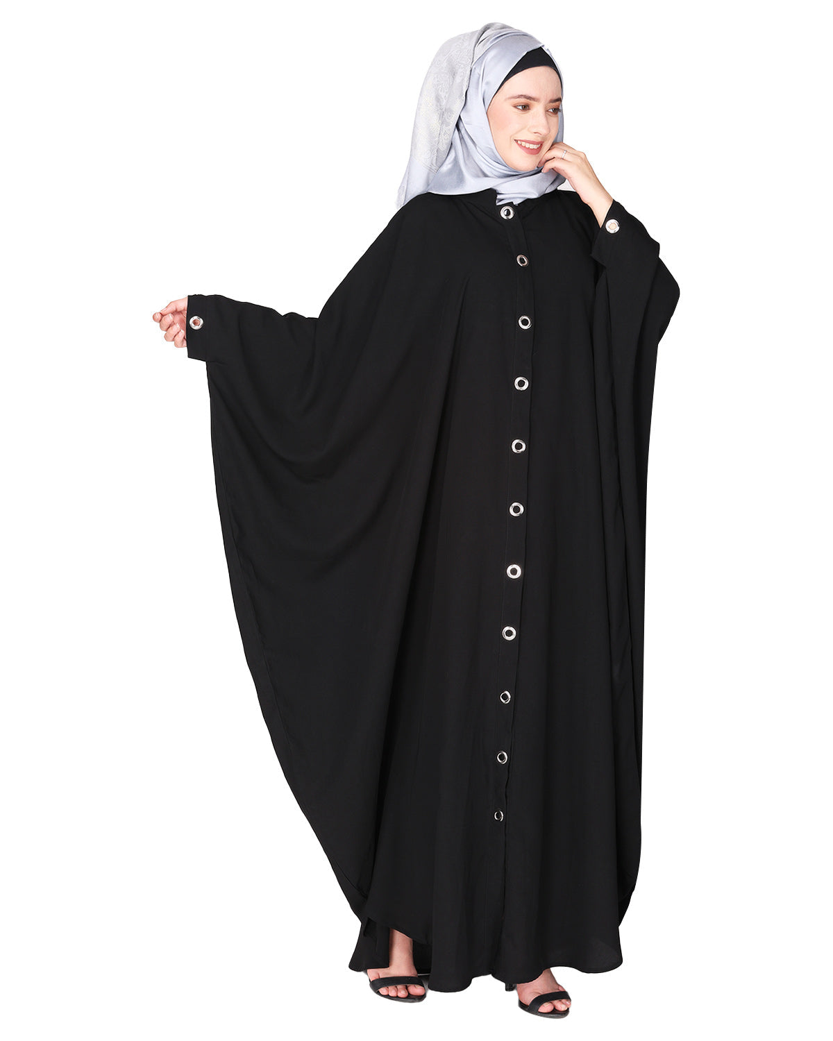 Ultra smart casual front open kaftan with shining metallic rivets Grey