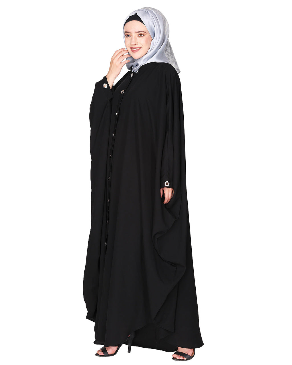 Ultra smart casual front open kaftan with shining metallic rivets Grey