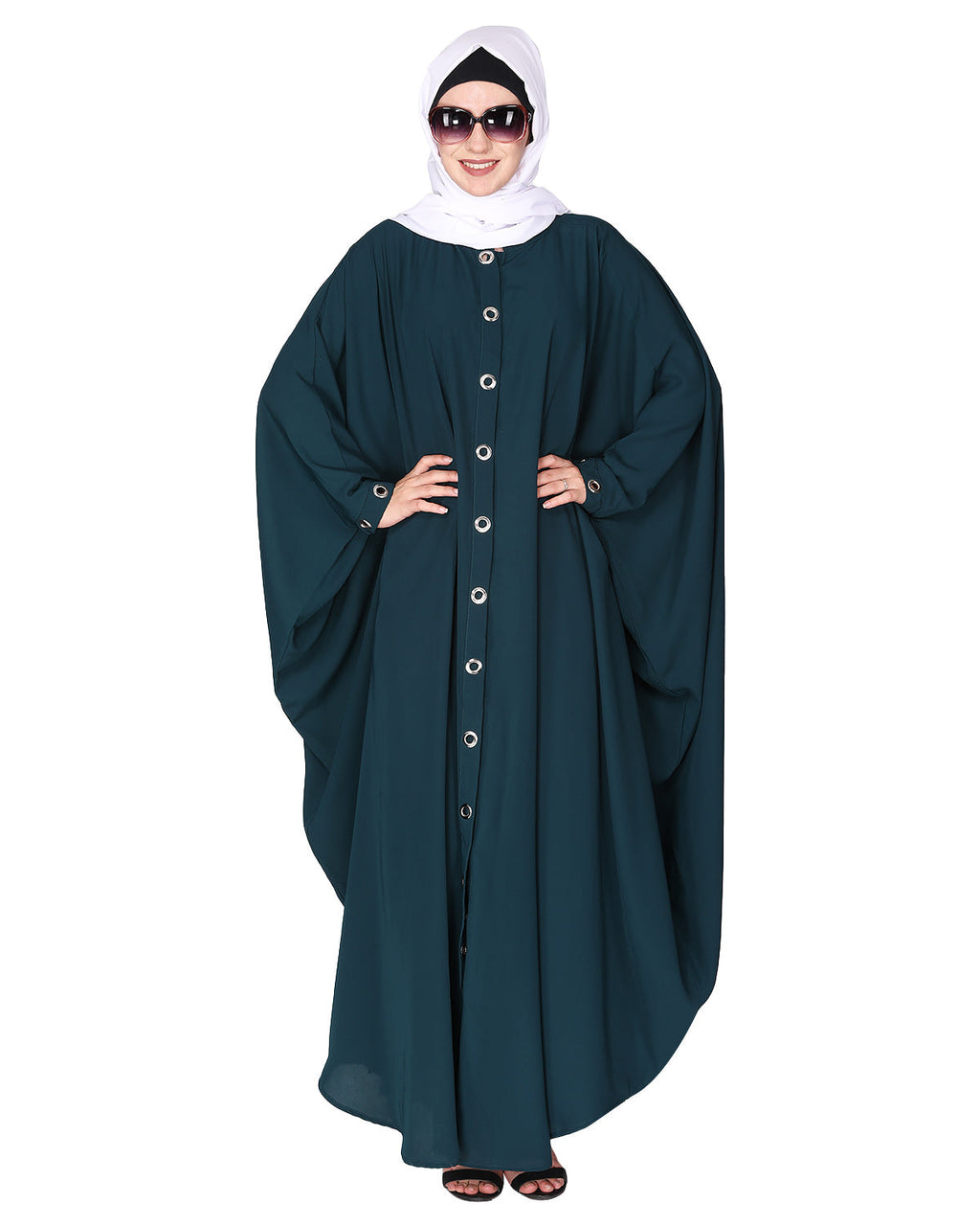 Ultra smart casual front open kaftan with shining metallic rivets Grey