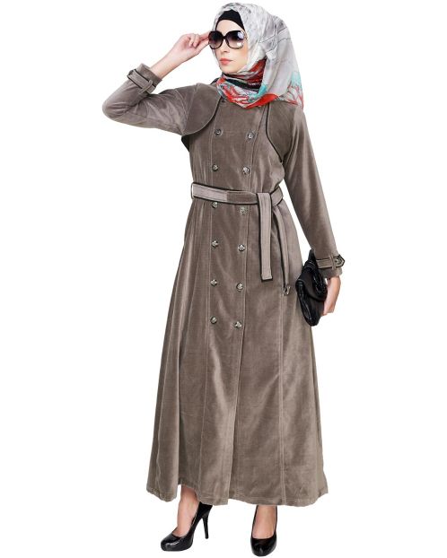 Grey Botton Down Coat Abaya