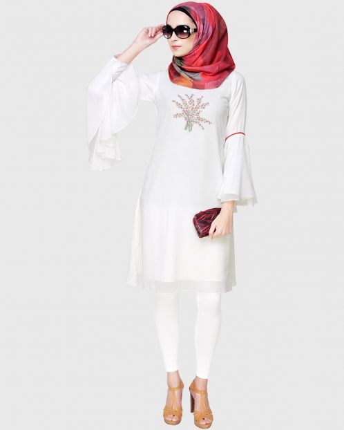 White Floral Embrioder Tunic