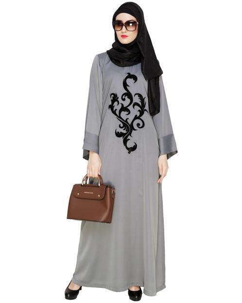 Grey Plush Dubai Style Abaya