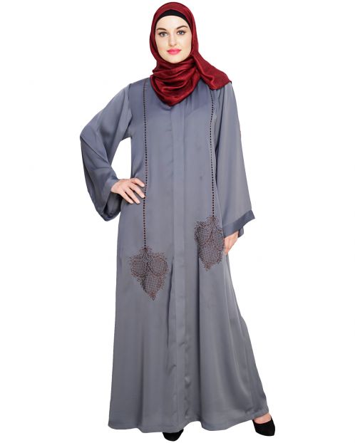 Wondrous Grey Dubai Style Abaya 