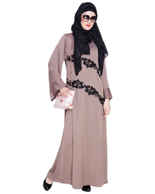 Fancy Embroidered Umber Brown Dubai Style Abaya