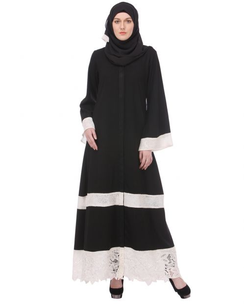 Basic Black Abaya with White Net Trims
